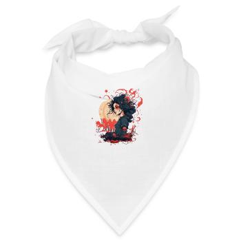 Frau vor Vollmond, roter Mond am Horizont - Bandana - Weiß - Vorne