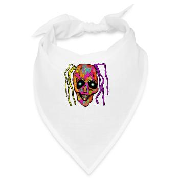 Neon Patchwork Schädel - Bandana - Weiß - Vorne