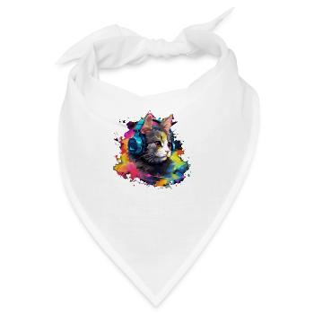 Katzen Design coole Katze mit Kopfhörer Vintage - Bandana - Weiß - Vorne