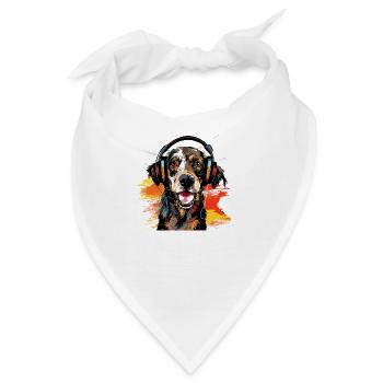 Witziger Hund mit Kopfhörer Hunde Design - Bandana - Weiß - Vorne