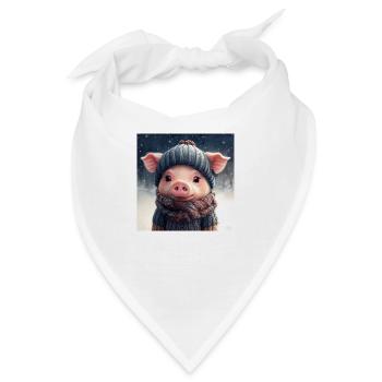 Süßes Winterferkel mit Kleidung an - Bandana - Weiß - Vorne