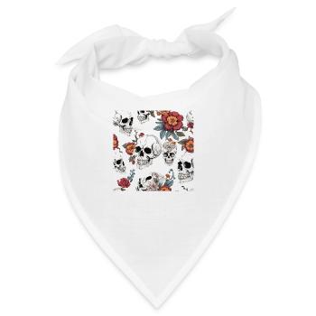Totenkopf und Blumen - Bandana - Weiß - Vorne