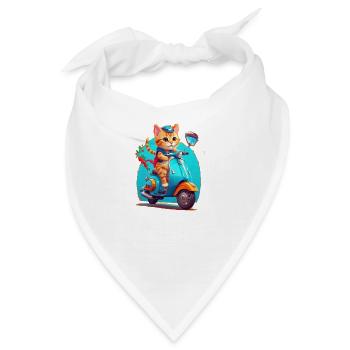 Katze fährt Roller - Bandana - Weiß - Vorne