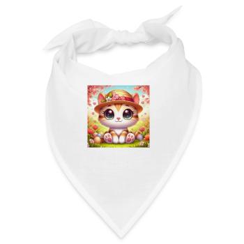 Süsses Kätzchen im Frühling mit Blumenhut - Bandana - Weiß - Vorne