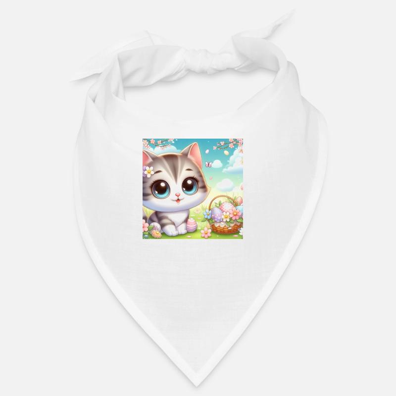 Chaton mignon au printemps avec panier de fleurs Bandana