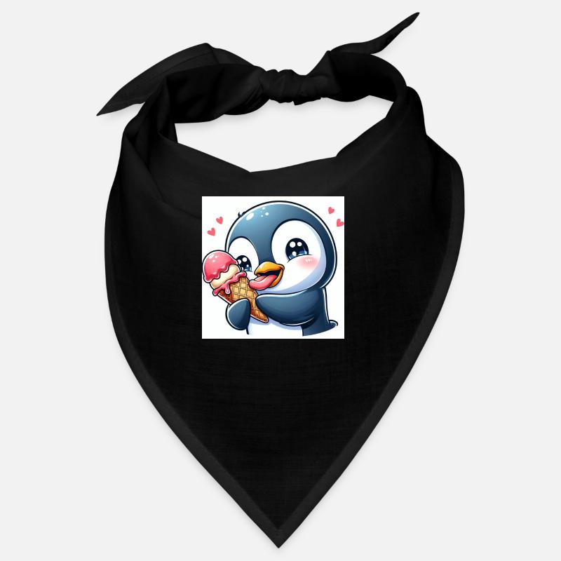 Süsser Pinguin am Softeis essen. Pinguin mit Eis Bandana