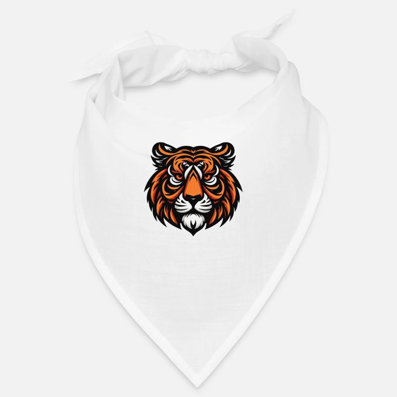 Ein grimmiges Tiger-Maskottchen entblößt seine mächtigen Reißzähne. Oder Bandana