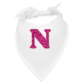 Rosa Glitzer Buchstabe n - Bandana - Weiß - Vorne