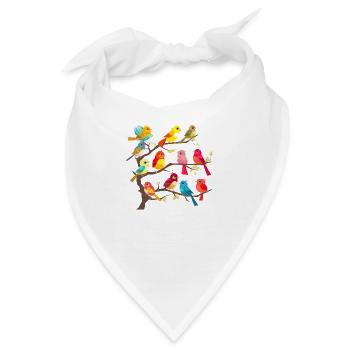 Bunte Vögel auf den Ästen - Bandana - Weiß - Vorne