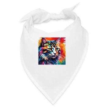 Bunte Katze - Bandana - Weiß - Vorne