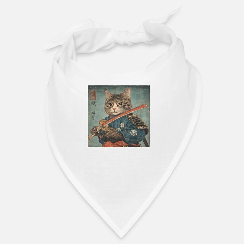 Katze Samurai Japan Ukiyo-E - Bandana - Weiß
