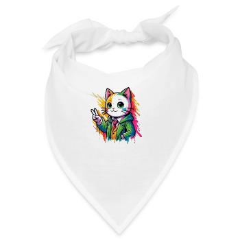 Friedenskatze Friedenszeichen - Bandana - Weiß - Vorne