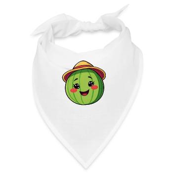 Lächelnde Wassermelone mit Sonnenhut - Skurrile Comic-Kunst - Bandana - Weiß - Vorne