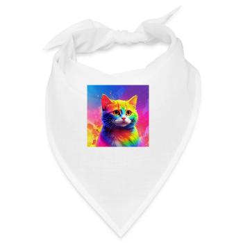 Niedliche regenbogenfarbene Katze - Bandana - Weiß - Vorne