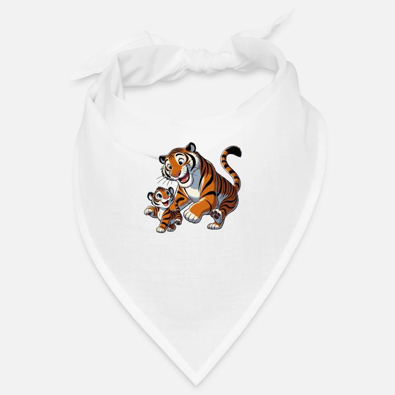 Tigermutter mit jungem Herumtollen - Bandana - Weiß