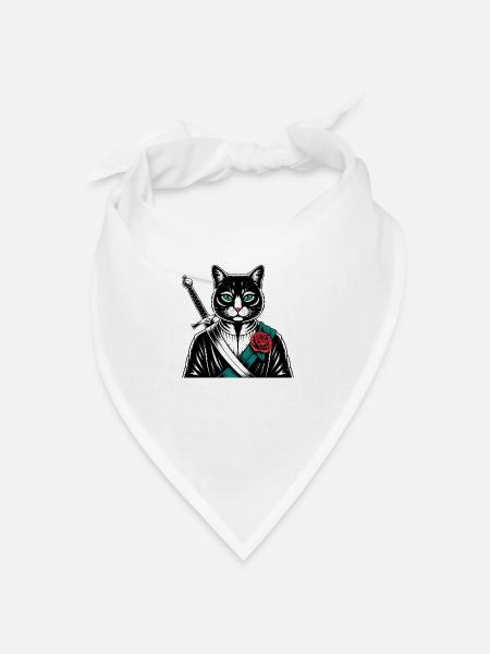 Die Samurai-Katze, die Bushido-Katze - Bandana - Weiß - Vorne