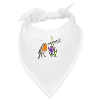 Frühling, Rotkehlchen, Gesang - Bandana - Weiß - Vorne
