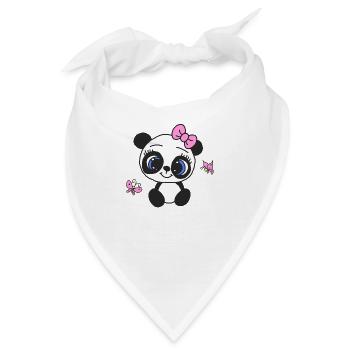 Weiblicher Panda mit Schmetterlingen - Bandana - Weiß - Vorne