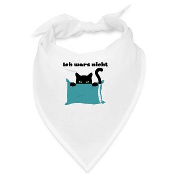 Katze versteckt sich hinter Kissen -Ich wars nicht - Bandana - Weiß - Vorne