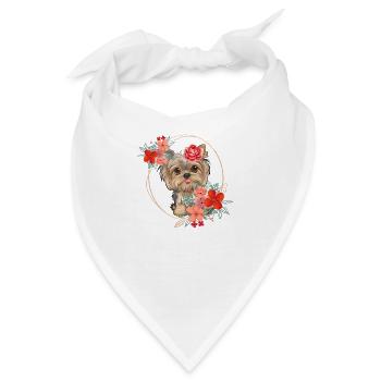 Frühlingsdesign - Yorkshire Terrier im Blumenkranz - Bandana - Weiß - Vorne