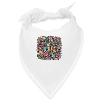 Bunte Collage aus sommerlichen Köstlichkeiten und Objekten - Bandana - Weiß - Vorne