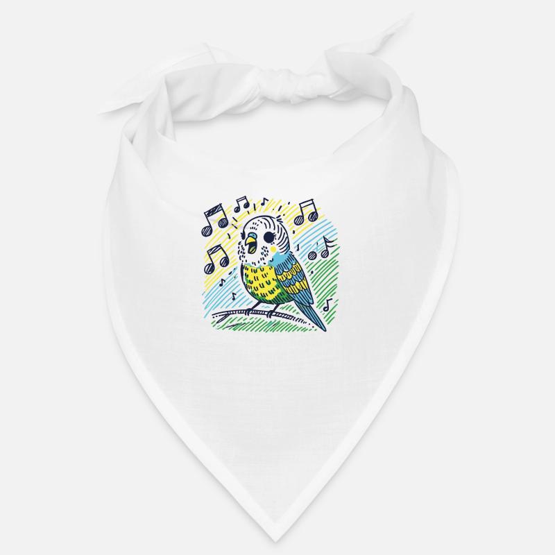 Singing budgie on branch Bandana