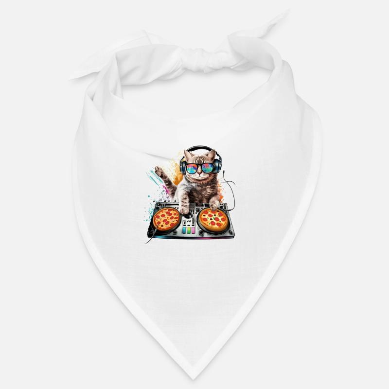 Outer Space Cat Pizza Disc Jockey - Interstellar Bandana