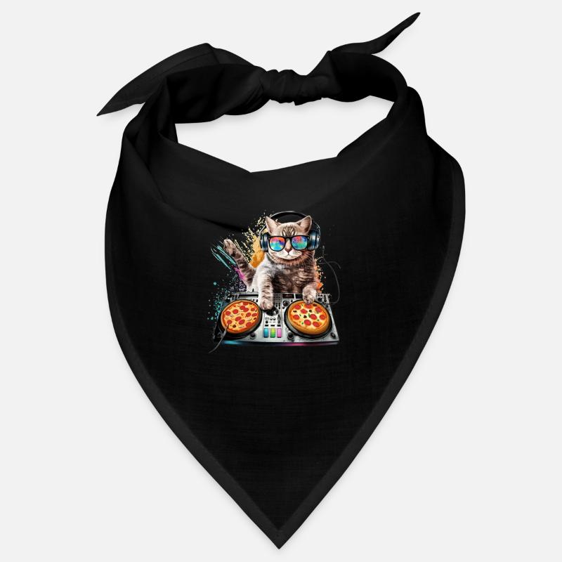 Outer Space Cat Pizza Disc Jockey - Interstellar Bandana