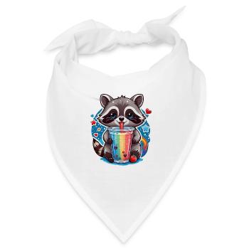 kleiner süßer Waschbär mit Limonade und Strohhalm - Bandana - Weiß - Vorne