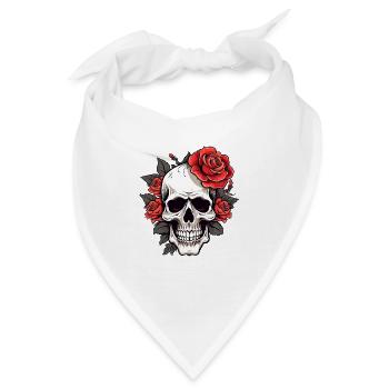Gothic Totenkopf Rosen Grafik Mode Kunst - Bandana - Weiß - Vorne