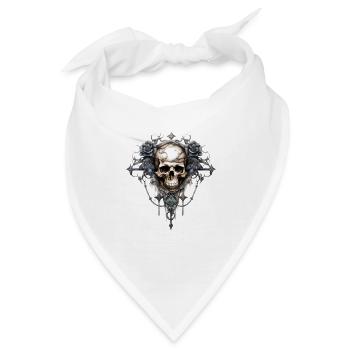 Gothic Kunstdruck mit Totenkopf und Rosen - Bandana - Weiß - Vorne