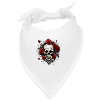 Gothic Totenkopf und Rosen Kunst Grafik Mode - Bandana - Weiß - Vorne
