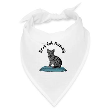 Graue Katze Mumie Katze auf blauem Kissen - Bandana - Weiß - Vorne