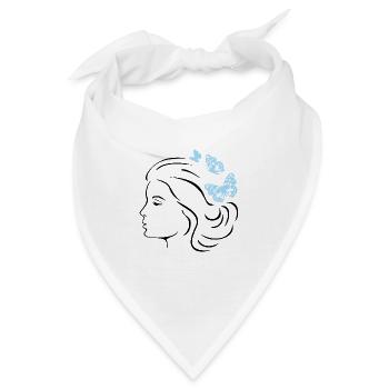Blaue Schmetterlinge in der Frisur einer Frau - Bandana - Weiß - Vorne