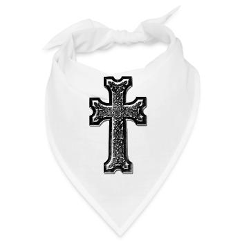 Armenisches Kreuz aus Stein schwarz / Armenian - Bandana - Weiß - Vorne