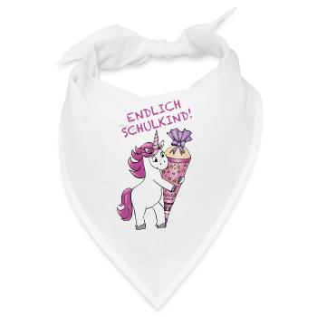 Einschulung Einhorn mit Zuckertüte Schulanfang - Bandana - Weiß - Vorne