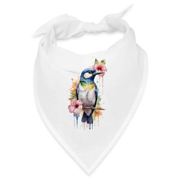 Aquarell-Symphonie: Vogel zwischen Blüten - Bandana - Weiß - Vorne