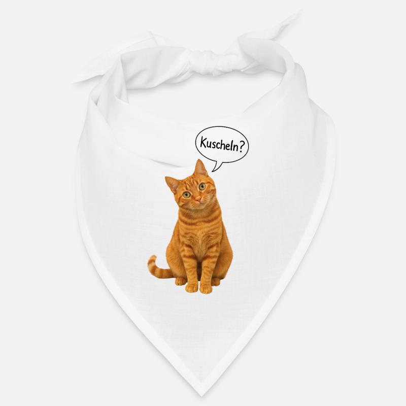 Red cat with tilted head asks: "Cuddle?" Bandana