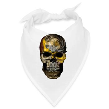 Ornament Schädel Goldfiligran - Bandana - Weiß - Vorne