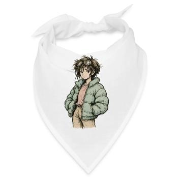 Indie-Skaterin in mintfarbener Puffy Jacke - Bandana - Weiß - Vorne