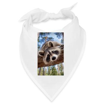 Neugieriger Waschbär am Baumast - Bandana - Weiß - Vorne