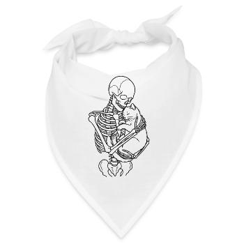 Skelett mit Katze – Gothic Katzenliebe Dark Art  - Bandana - Weiß - Vorne