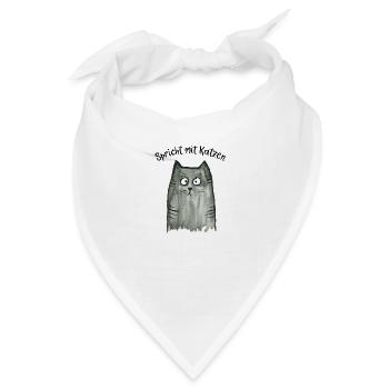 Graue Katze - Spricht mit Katzen - Bandana - Weiß - Vorne