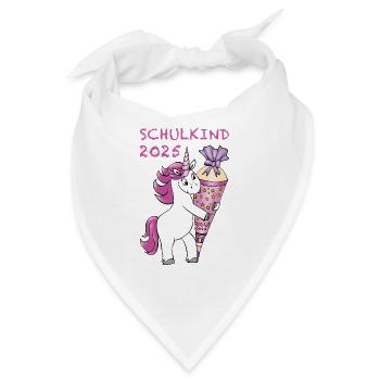 Einhorn mit Zuckertüte Einschulung Schulkind 2025 - Bandana - Weiß - Vorne