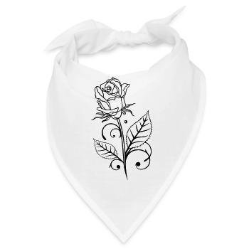 Rose mit Blättern - Bandana - Weiß - Vorne