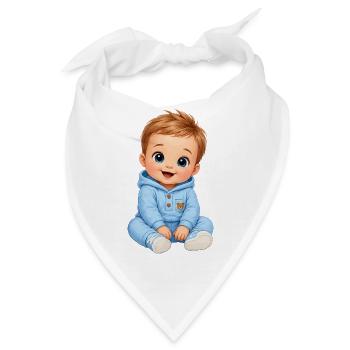 Baby in Blauem Hoodie - Bandana - Weiß - Vorne