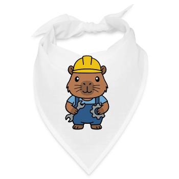 Niedlicher Capybara-Ingenieur-Maskottchen-Standardentzeichner - Bandana - Weiß - Vorne