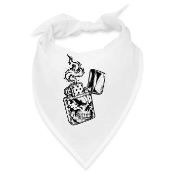 Schädel in einem brennenden Feuerzeug – makabre Gotik - Bandana - Weiß - Vorne