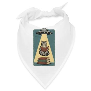Lesende Katze im UFO Strahl - Bandana - Weiß - Vorne