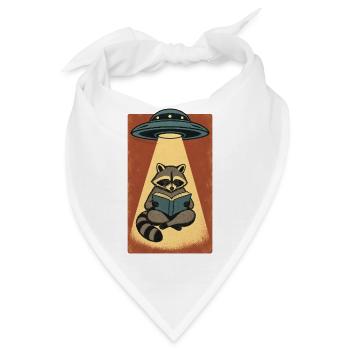 Lesender Waschbär im UFO Strahl - Bandana - Weiß - Vorne